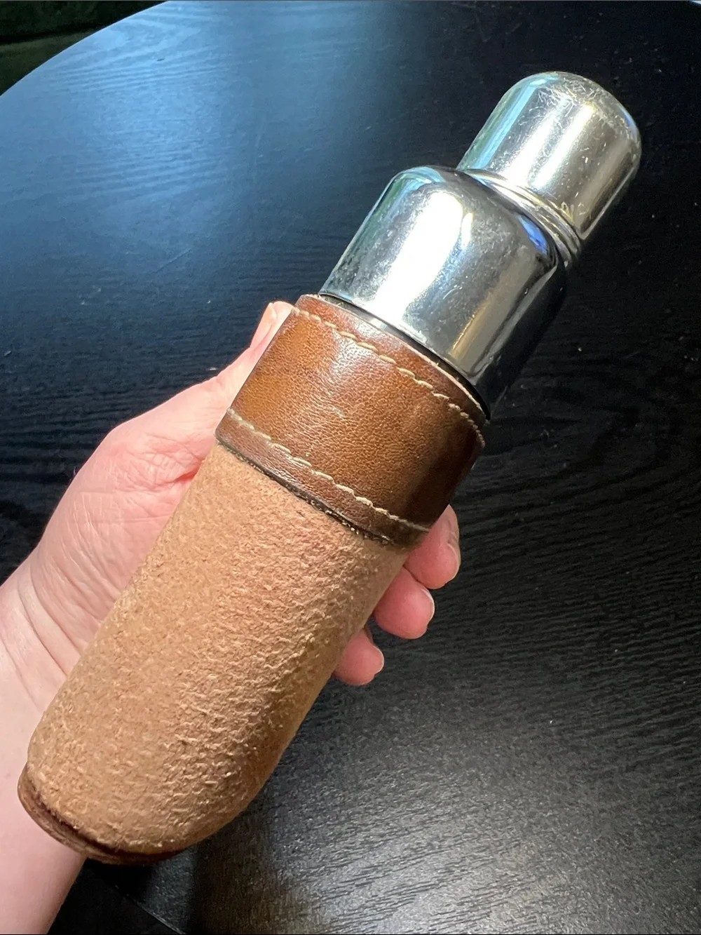Vintage Genuine Pig Skin Leather Hip Flask